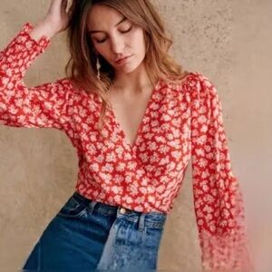 Sezane Red Floral Blouse